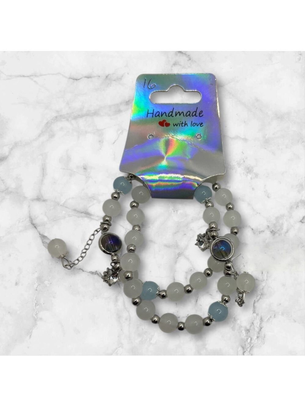 White & Blue Beaded Bracelet Pair of 2 NWOT